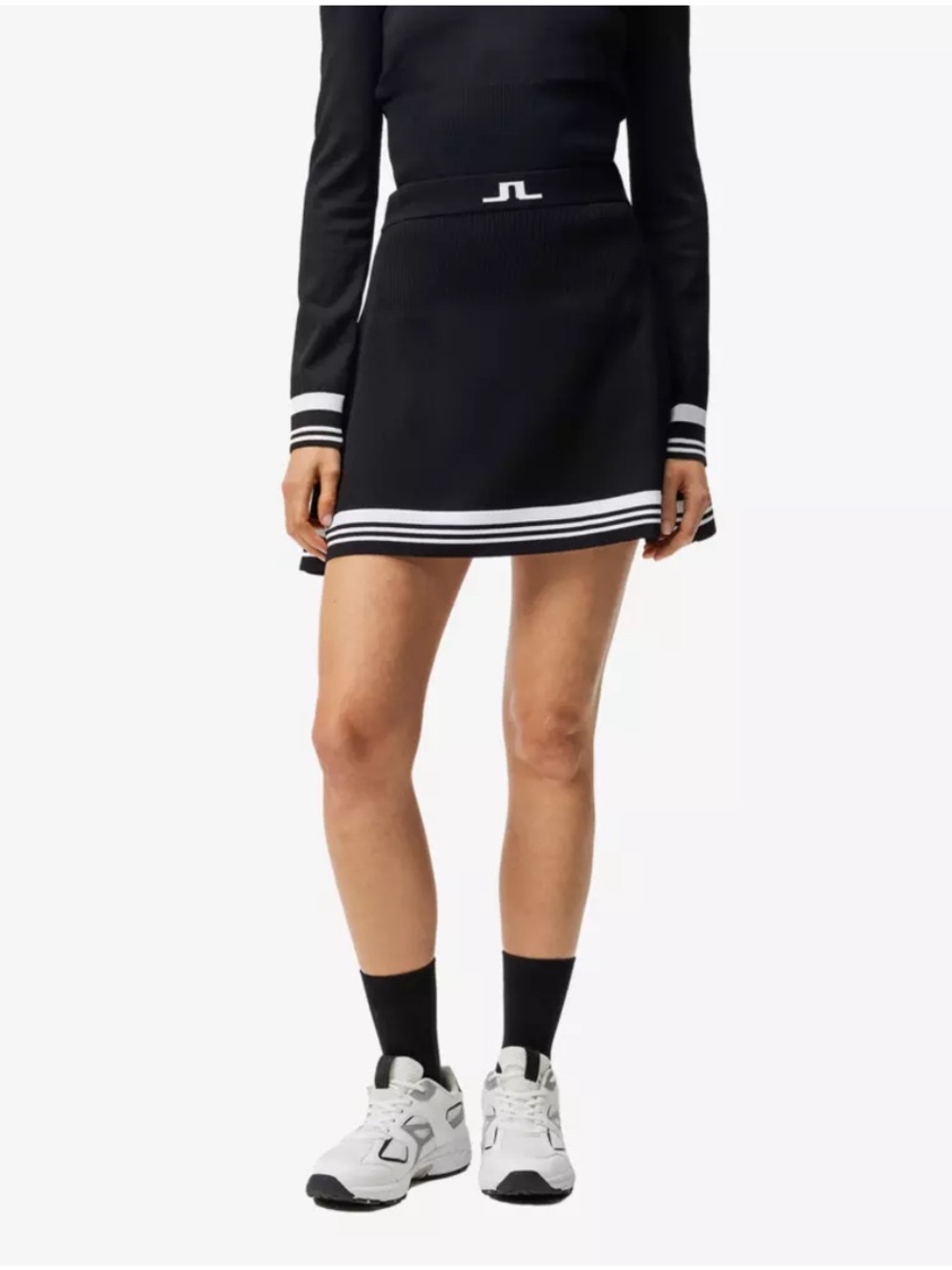 J Lindeberg Frida Striped Knit 14.5" Skort black size Large like new